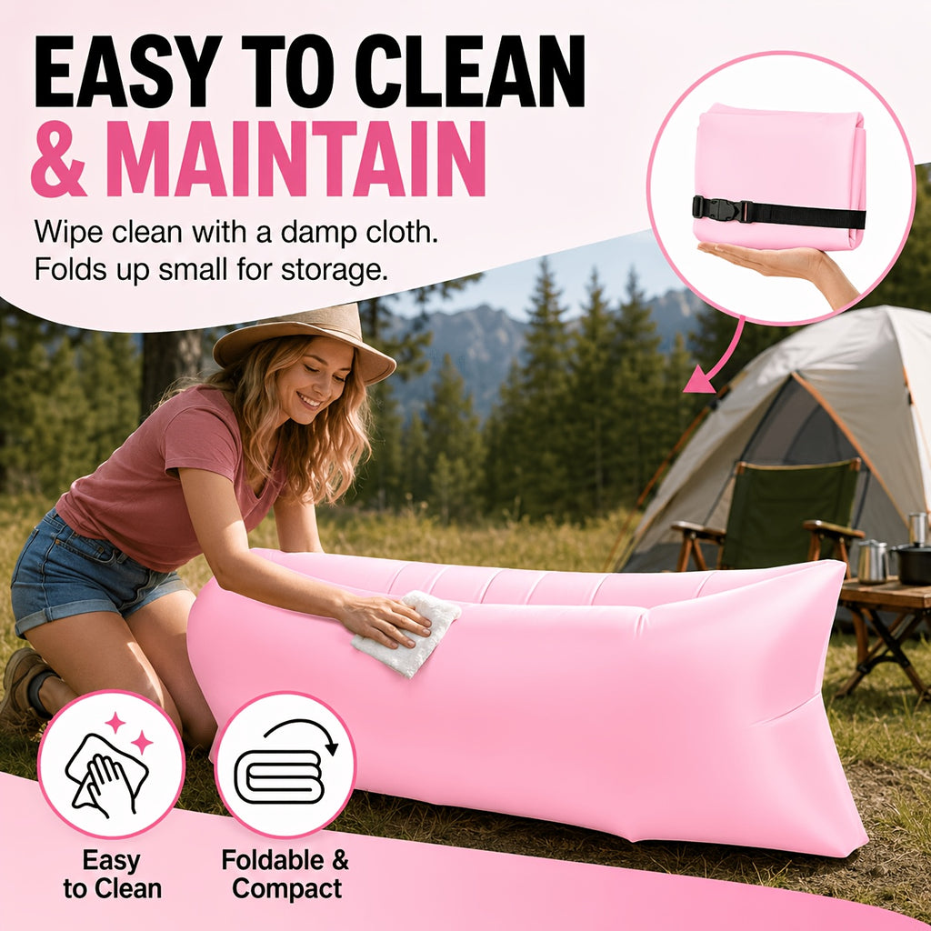 Inflatable Lounger Sofa Bed 1-Person Portable Foldable Air Cushion with Storage Bag for Camping Beach Outdoor Relaxation 6 Colors