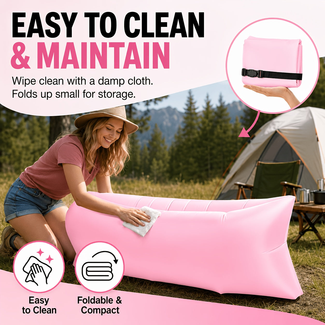 Inflatable Lounger Sofa Bed 1-Person Portable Foldable Air Cushion with Storage Bag for Camping Beach Outdoor Relaxation 6 Colors