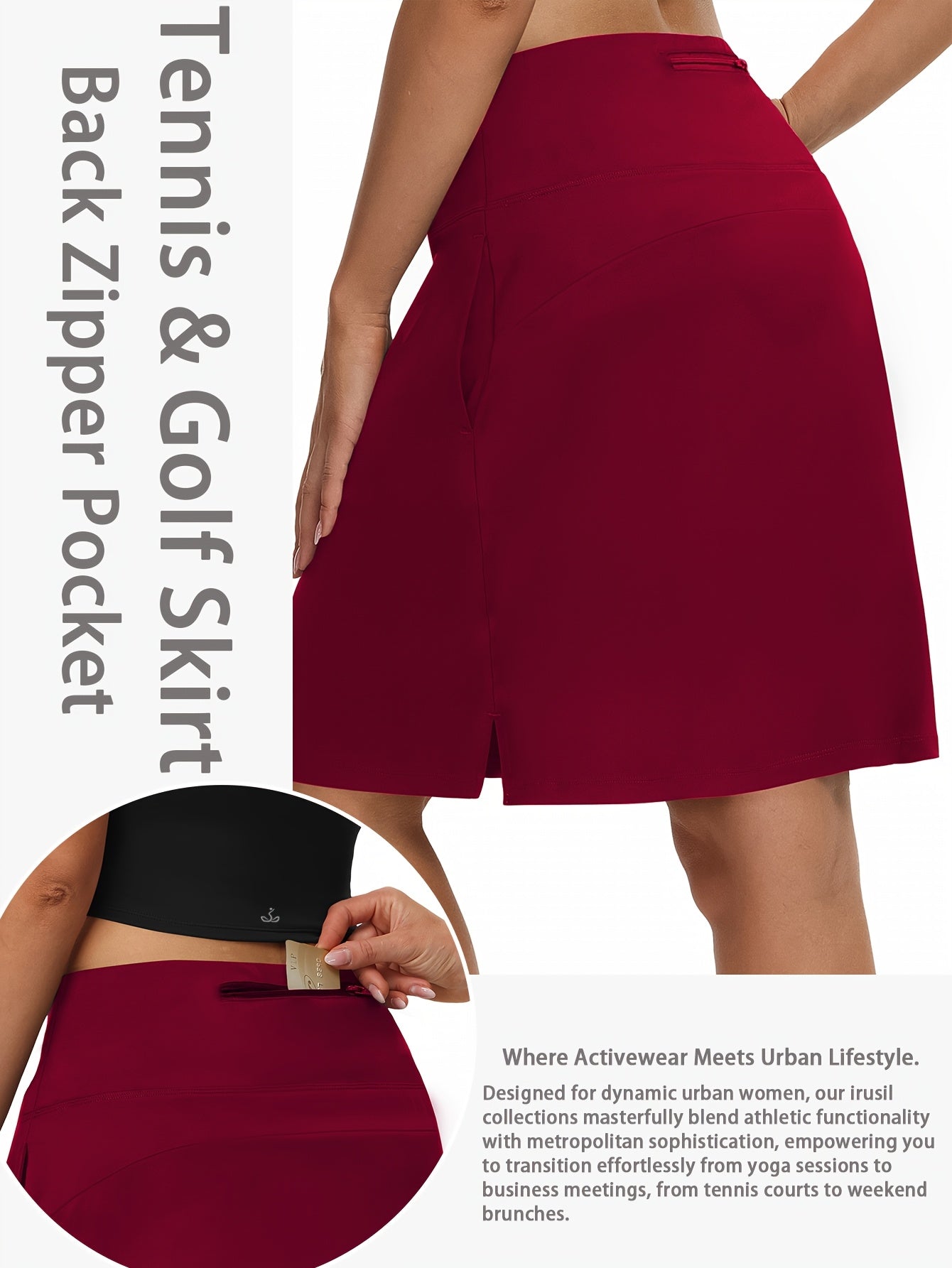 Women's Knee-Length Skort 20-Inch High Waist with 5 Pockets Built-In Shorts Long Athletic Skirt for Tennis Golf Workout Casual Wear S-XXL