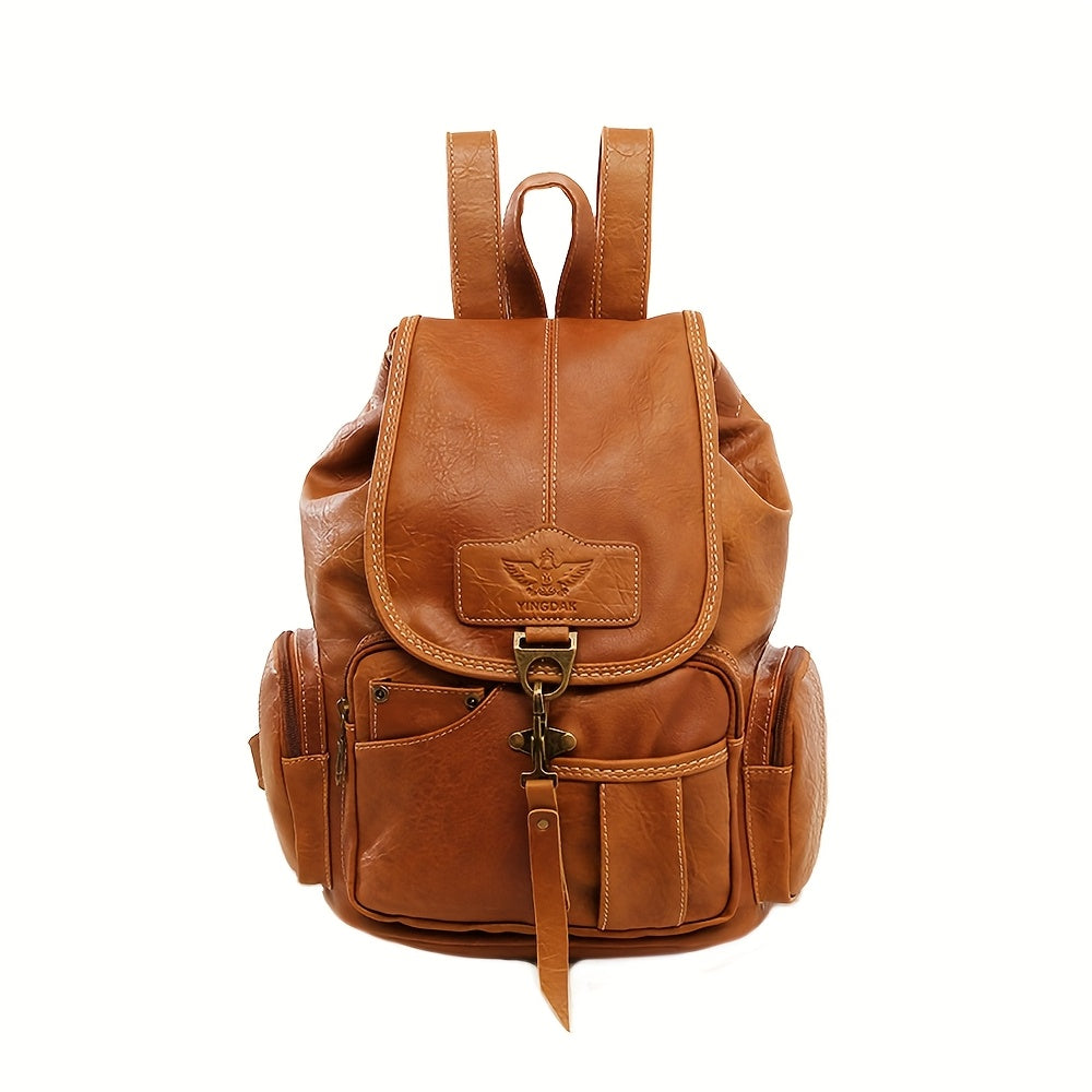 Vintage PU Leather Backpack Convertible Shoulder Satchel Bag Water Resistant Multi-Pocket Travel School Rucksack for Men Women Black Brown