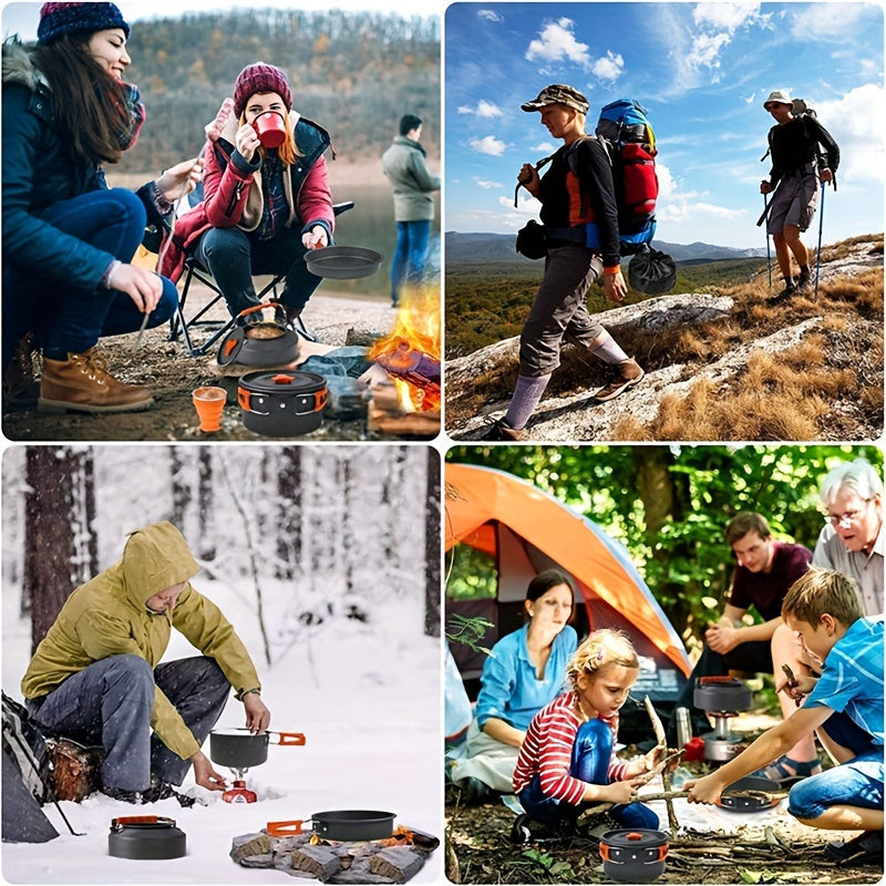 Portable Camping Cookware Set for 2-3 People - Pot Frying Pan Kettle with Cutlery - Foldable Space-Saving Outdoor Cooking Kit for Camping Hiking Backpacking - Lightweight Camp Kitchen Set