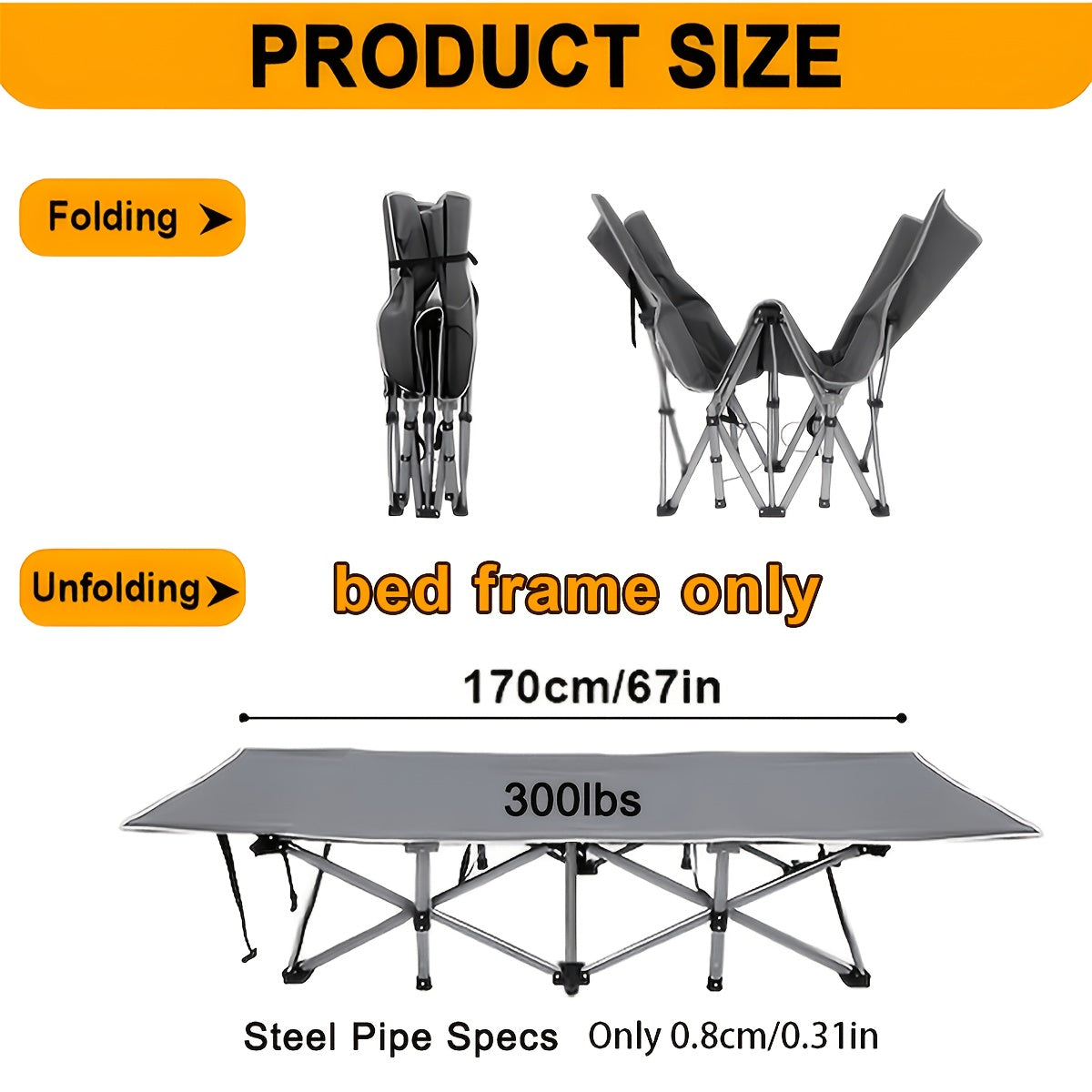 Folding Camping Cot with Mattress & Side Pockets - Heavy Duty Portable Adult Sleeping Bed, Foldable Guest Cot for Camping, Backyard, Patio, Office & RV, Compact Easy Fold