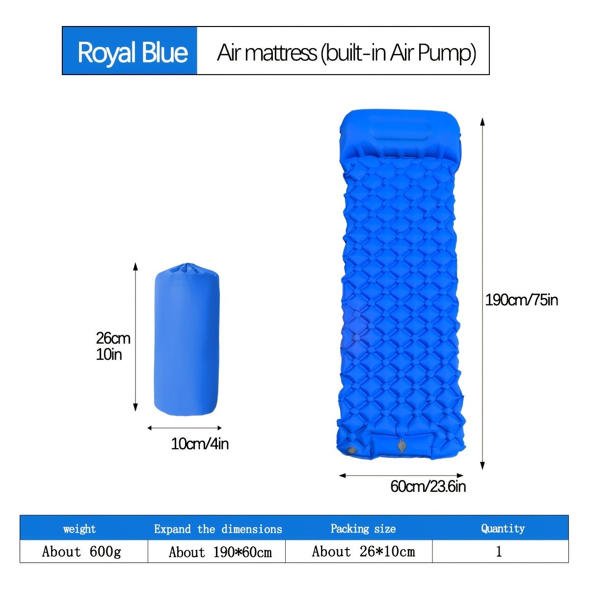 Inflatable Camping Sleeping Pad – Ultralight Nylon TPU with Built-In Pump, Single & Double Size, Self-Inflating Option for Backpacking, Hiking, Tent & Travel, Orange & Blue