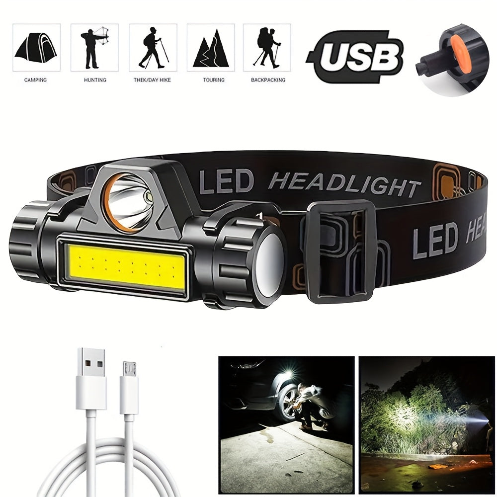 COB LED Headlamp 4-Pack Rechargeable USB 500mAh Magnetic Base Super Bright Long Range Hard Hat Clip Hands-Free for Camping Hiking Fishing Cycling Tactical