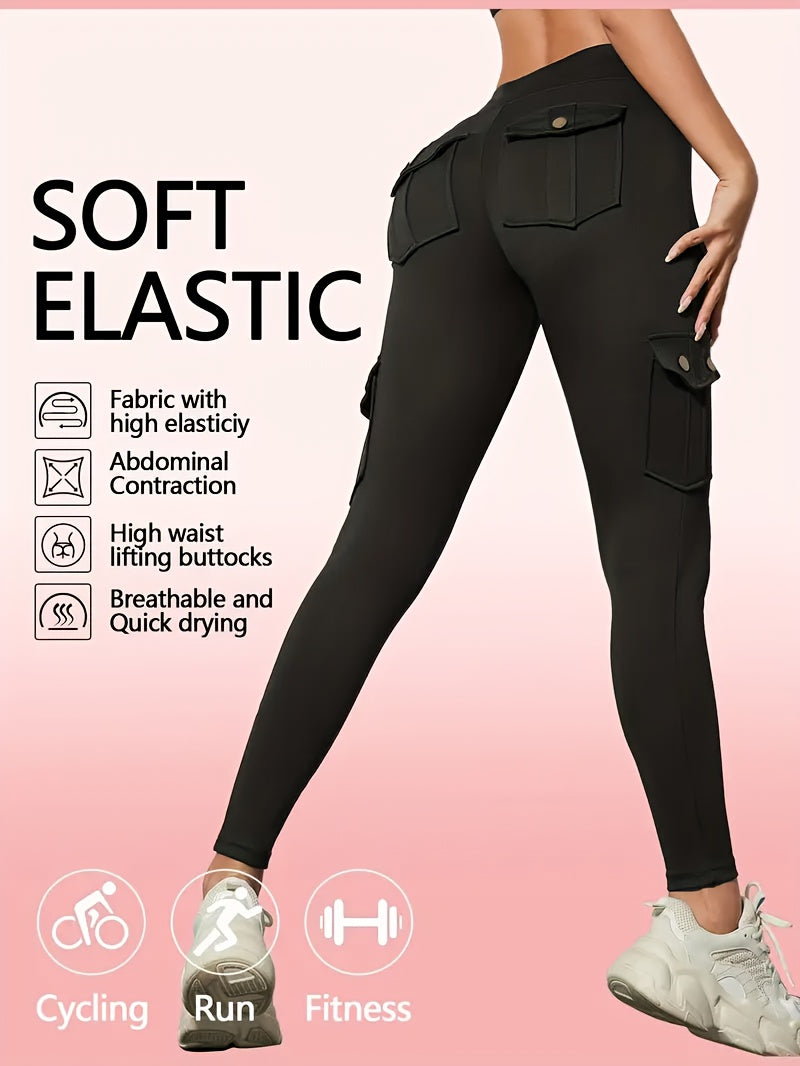 Women's Compression Leggings 3-Pack High Waisted with Flap Pockets Button Design All-Season Elastic Running Yoga Gym Sports Leggings Black Blue Gray Pink Red M-XXL
