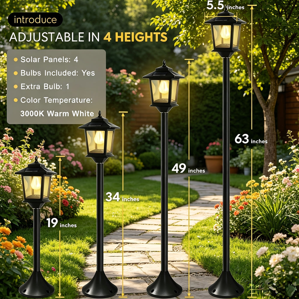 Solar Lamp Post Lights Outdoor 2 Pack 63-Inch – IP44 Waterproof, 1800LM Warm White, Replaceable Bulb, Decorative Pole Lights for Garden, Patio, Pathway, Driveway & Front Door | Christmas Decor