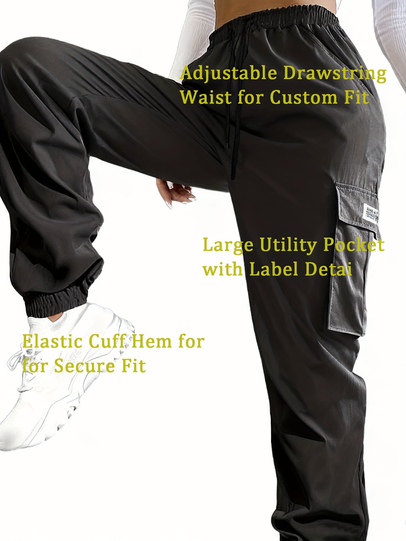 Women's Cargo Pants with Zippered Pockets – Elastic Drawstring Waistband, Large Pocket Casual Outdoor Trousers for Hiking, Travel & Everyday Wear, XS-XXL