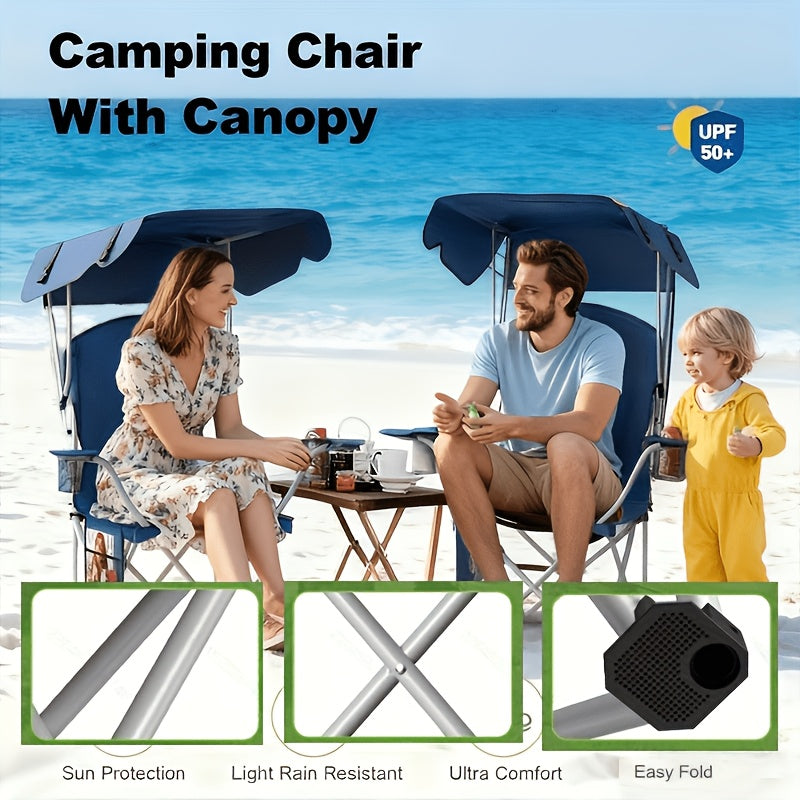 Oxford Canopy Camping Chair 600D Portable Folding – Durable Sunshade Seat for Beach, Picnic, Fishing, Sports Events & Backyard | Black, Red, Blue, Green