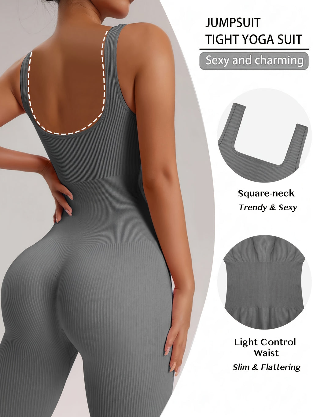 Women's Sleeveless Square Neck Jumpsuit 90% Nylon Stretch Bodysuit for Yoga Pilates Running Fitness Exercise Gym Workout One Piece S M L XL Multicolor