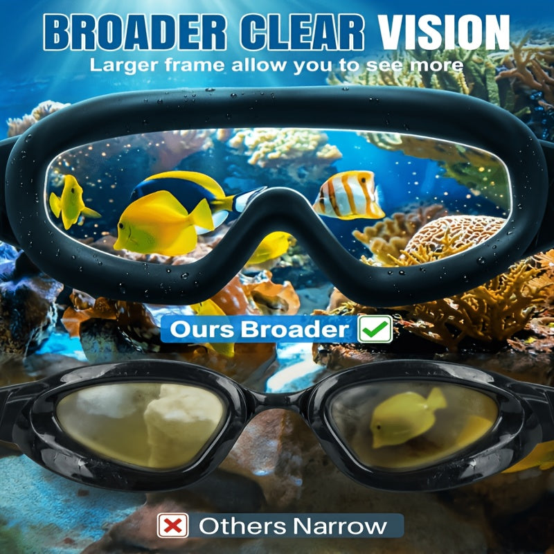 Swimming Goggles Wide View Anti-Fog No-Leak with Mirrored Lens, Earplugs & Nose Clip – UV Protection Swim Goggles for Adults, Men, Women & Youth, Triathlon & Pool