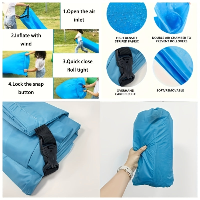 Inflatable Lounger Sofa Bed 1-Person Portable Foldable Air Cushion with Storage Bag for Camping Beach Outdoor Relaxation 6 Colors