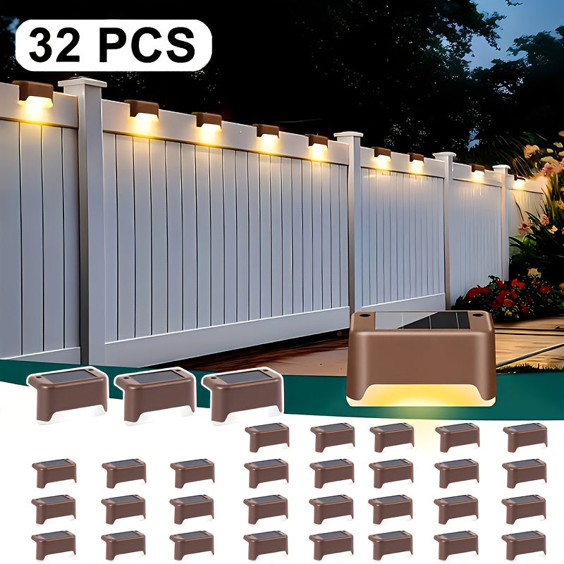 Solar LED Deck Lights Outdoor – 16 or 32 Pack, Auto On/Off Dusk to Dawn, 12-Hour Lighting for Stairs, Fence, Pathway & Patio | Step Lights for Night Safety & Garden Decor, Black/White/Brown