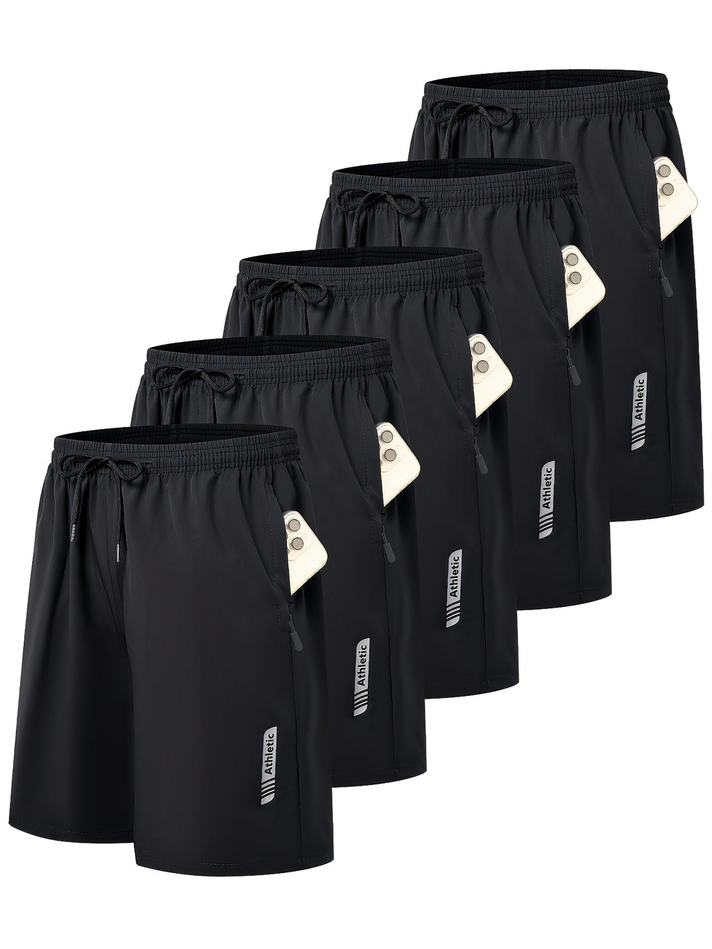 Men's Sports Gym Workout Shorts 5 Pack Basketball Shorts Quick Dry Elastic Waistband Side Zip Pocket S-XXL