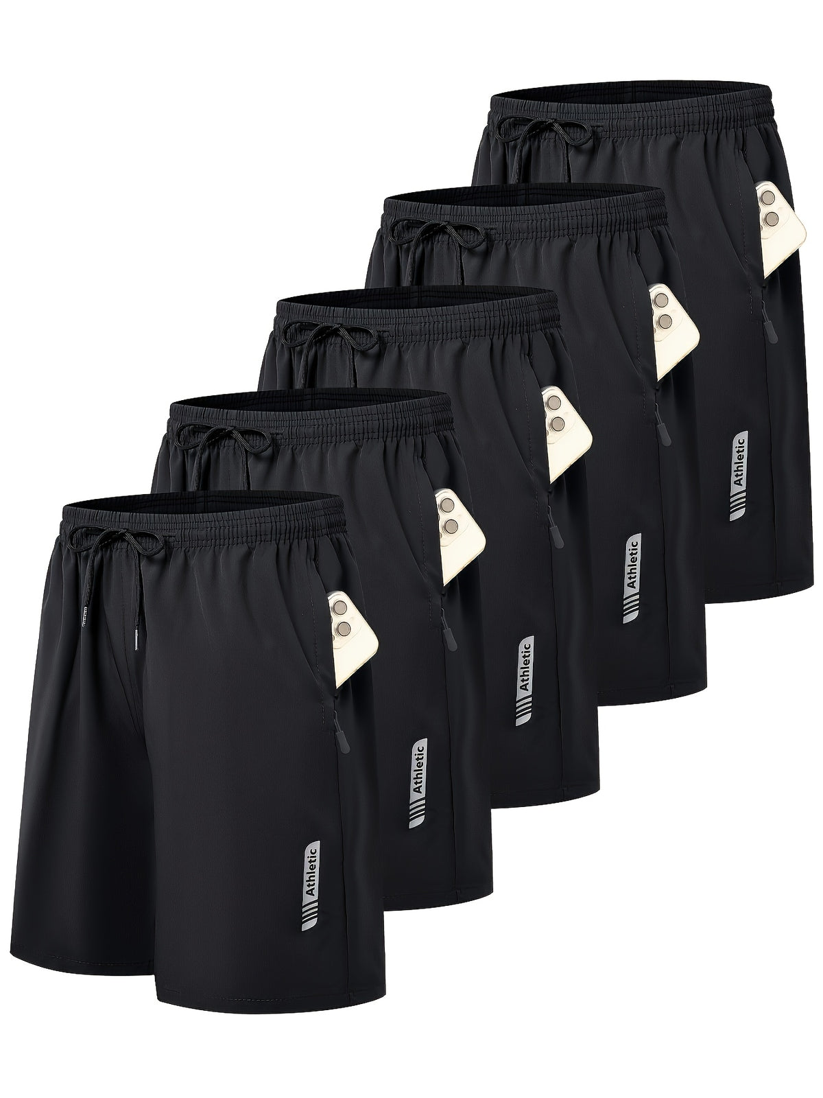 Men's Sports Gym Workout Shorts 5 Pack Basketball Shorts Quick Dry Elastic Waistband Side Zip Pocket S-XXL
