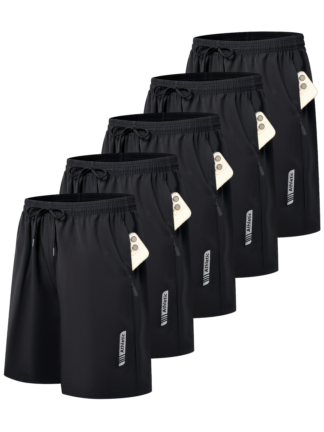 Men's Sports Gym Workout Shorts 5 Pack Basketball Shorts Quick Dry Elastic Waistband Side Zip Pocket S-XXL