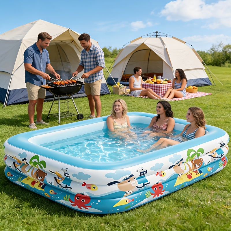 Extra Large Rectangular Inflatable Swimming Pool for Family, Thickened PVC Wear-Resistant Leak-Proof Backyard Pool for 1-6 People, Easy Setup Above Ground Pool for Garden Outdoor Summer Fun