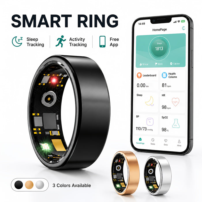Fitness Tracker Ring Smart Sleep Step Distance Calorie Monitor Remote Camera IP68 Waterproof iOS Android Women Men Black Rose Gold Silver