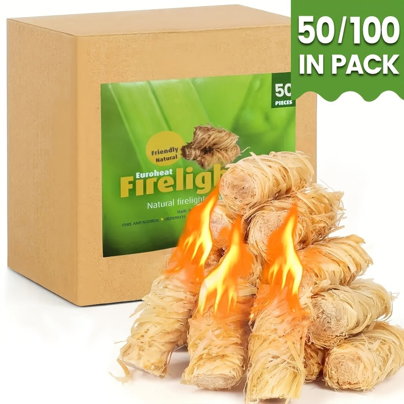 Natural Fire Starter Sticks 50 100 Pack Charcoal Firestarters for Fireplace BBQ Campfire Wood Stove Fire Pit Grill Smoker Weather Resistant Indoor Outdoor