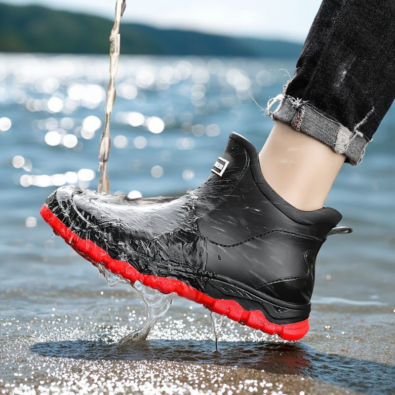 Non-Slip Rain Boots Short Ankle – Lightweight Waterproof Outdoor Boots, Cushioned Insole, Breathable Lining, Textured Sole for Car Wash, Hiking & Outdoor Activities | Unisex | Black, Beige | US 5.5–12