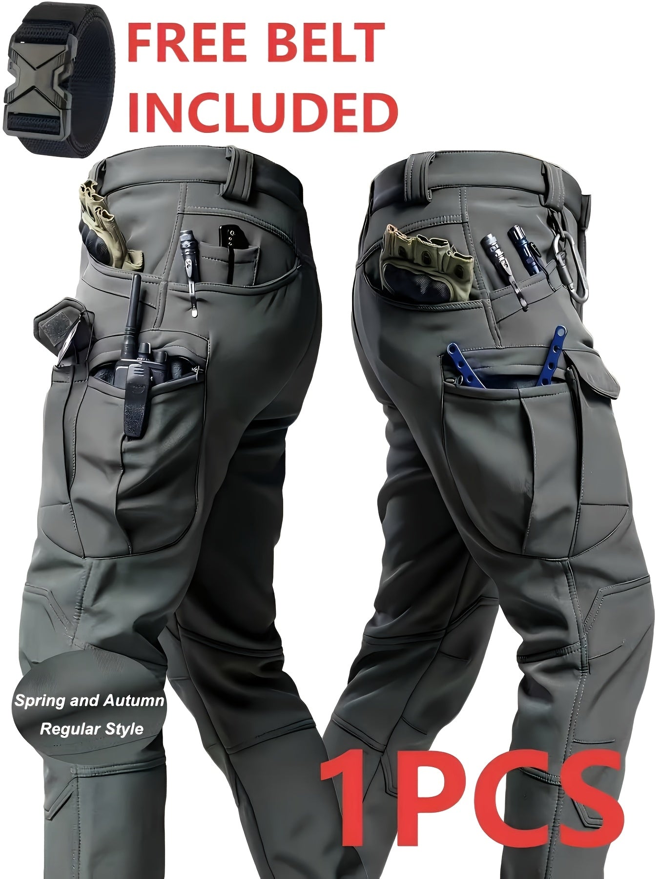 Men's Tactical Cargo Pants Lightweight – Quick Dry Breathable Polyester, Multiple Pockets, Relaxed Fit, Belt Included, All Season Hiking & Outdoor Work Pants, Sizes M–XXXL