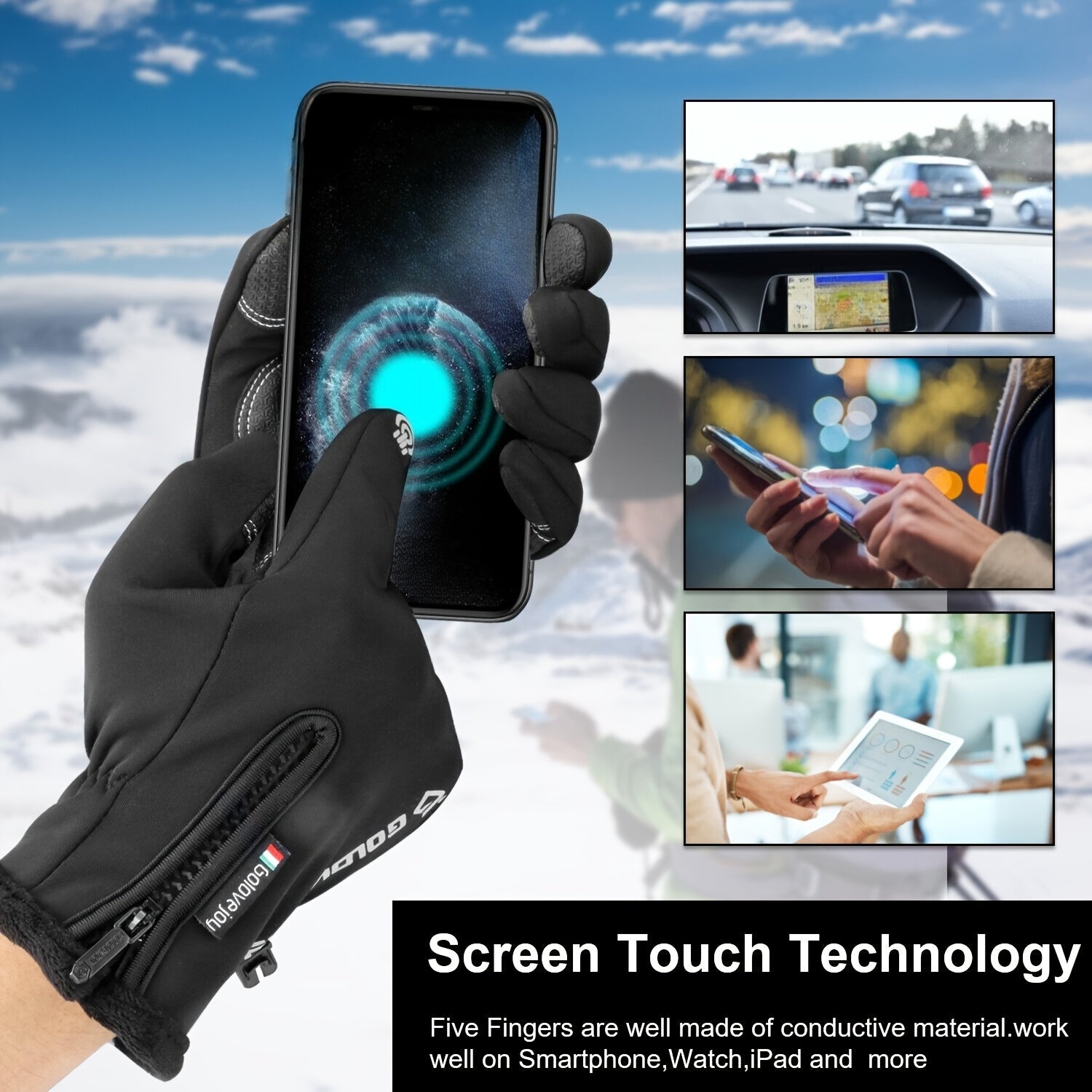 Outdoor Winter Gloves 2 Pairs Windproof Full Finger Slip Resistant Warm Knit Gloves for Cycling Skiing Riding Cold Weather Sports S-XXL