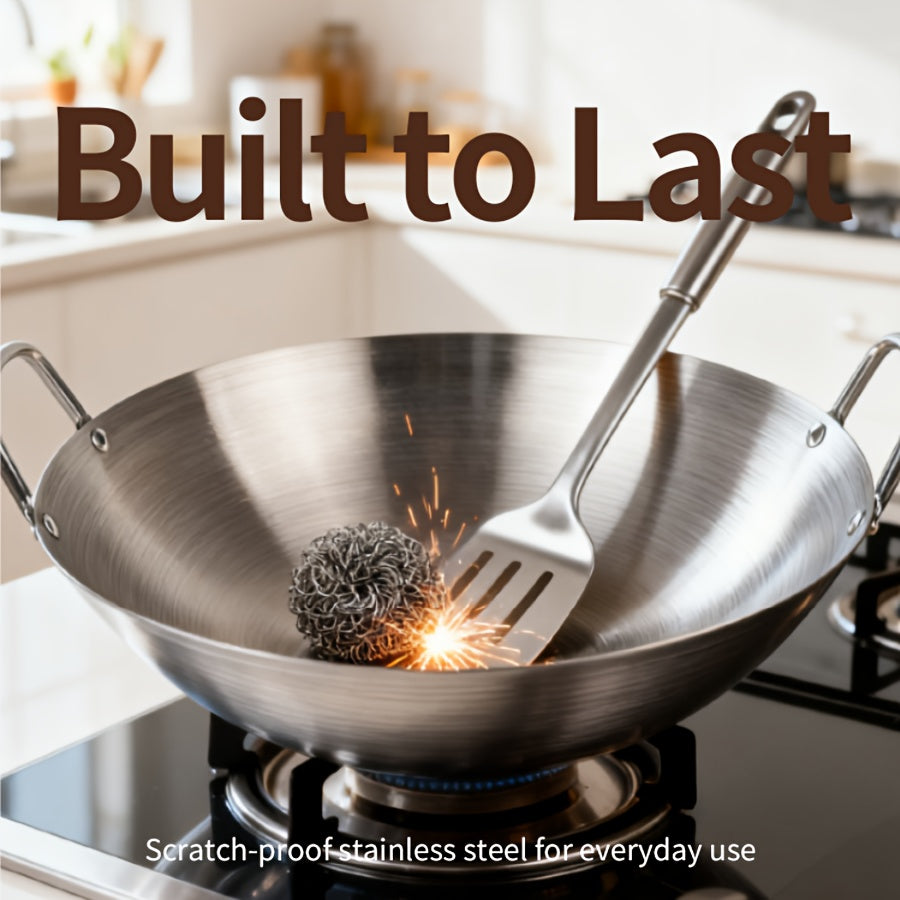 Stainless Steel Stir Fry Skillet Non-Stick Frying Pan Open Fire Cookware for Camping Outdoor Home Kitchen Restaurant 4 Sizes 26cm 30cm 36cm 38cm