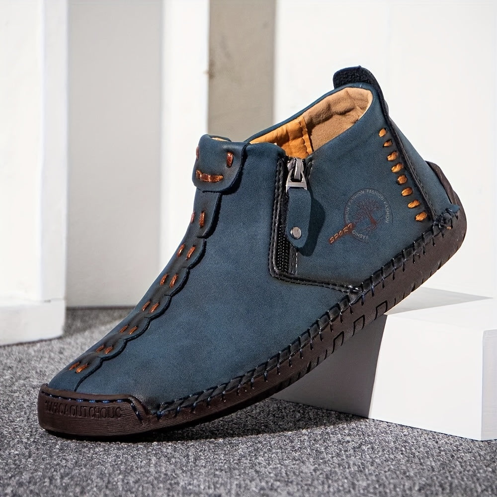 Men's Ankle Boots Slip-On Casual Loafers Shoes Hand Stitching Outdoor Work Boots for Men Comfortable Non-Slip Walking Shoes