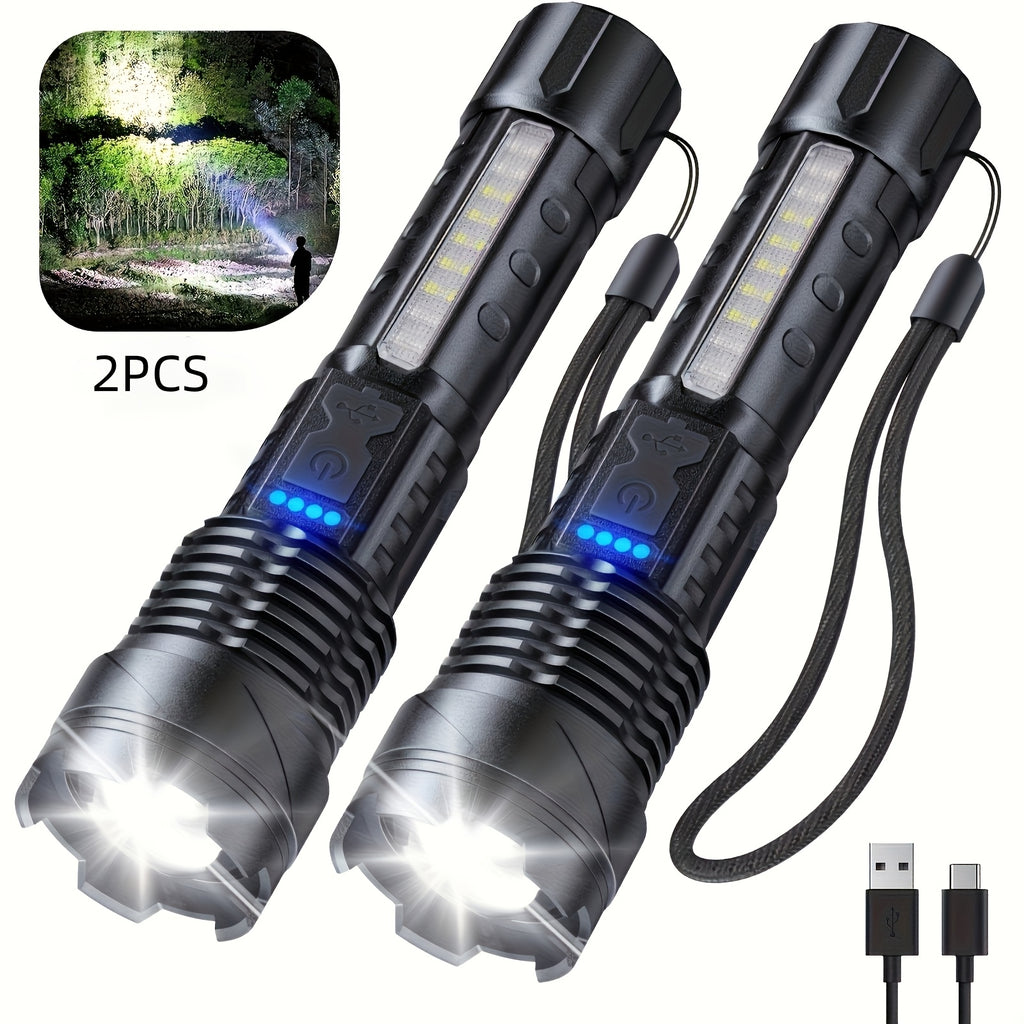 2-Pack Rechargeable LED Flashlight – High Lumen, 6 Lighting Modes, Strobe, IP44 Waterproof, for Camping Home Emergency Outdoor Use