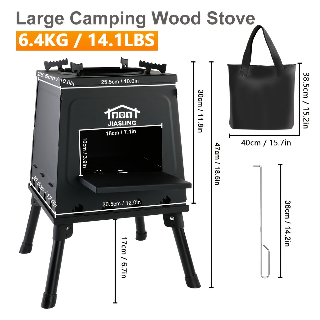 Wood Burning Camp Stove – Portable Cast Iron Outdoor Cooking Stove & Heater for Camping, Hiking, BBQ, Picnic, Off-Grid & Emergency Preparedness