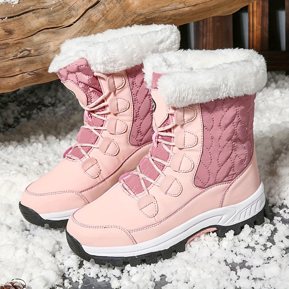 Women's Winter Snow Boots Warm Insulated High Top Non-Slip Waterproof Outdoor Hiking Boots for Women Black Pink Milky US 5.5-10
