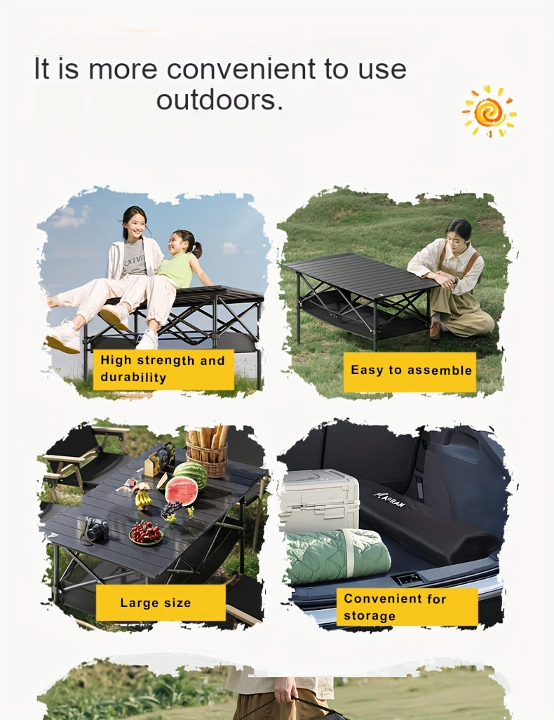 Portable Camping Picnic Table with Carry Bag – Foldable Roll-Up Outdoor Table for Beach, Backyard, Barbecue, Patio & Picnic