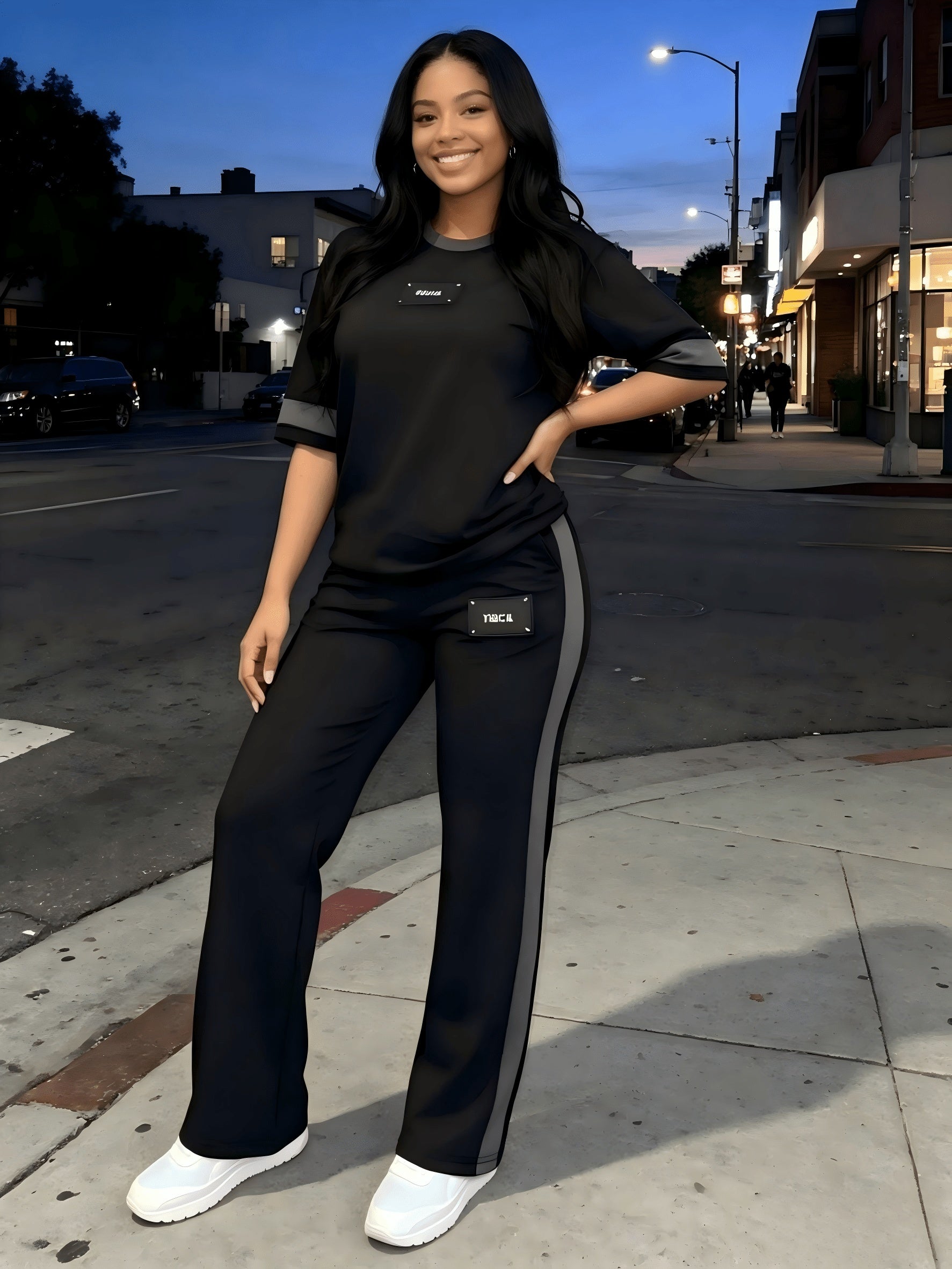 Women's Two-Piece Casual Set Long Sleeve Crew Neck Top Wide Leg Pants Stretchy Soft Loungewear Tracksuit Spring Summer Workout Commute Outfit S-XXL Multi-Color