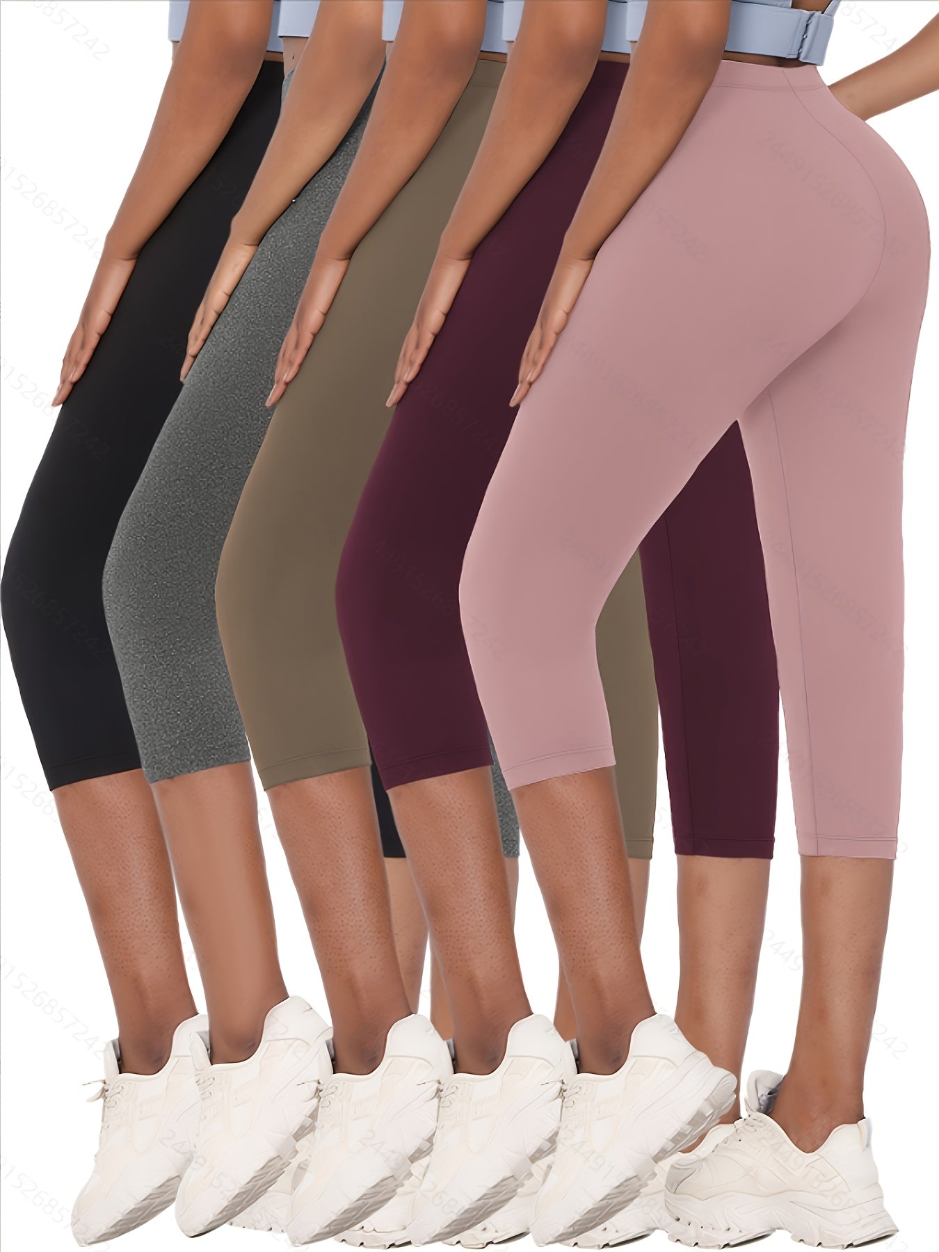 Capri Pants for Women 5-Pack High Stretch No See-Through Skinny Fit Yoga Leggings Sports Workout Pants Soft Fabric Sizes XS-XXL Mixed Colors