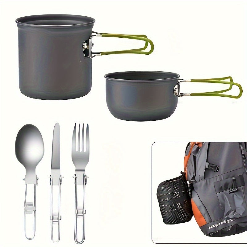 Camping Cookware Set Stainless Steel Pot with Foldable Utensils Compact Backpacking Cook Set for Outdoor Camping Hiking Picnic Lightweight Travel Kitchen Gear