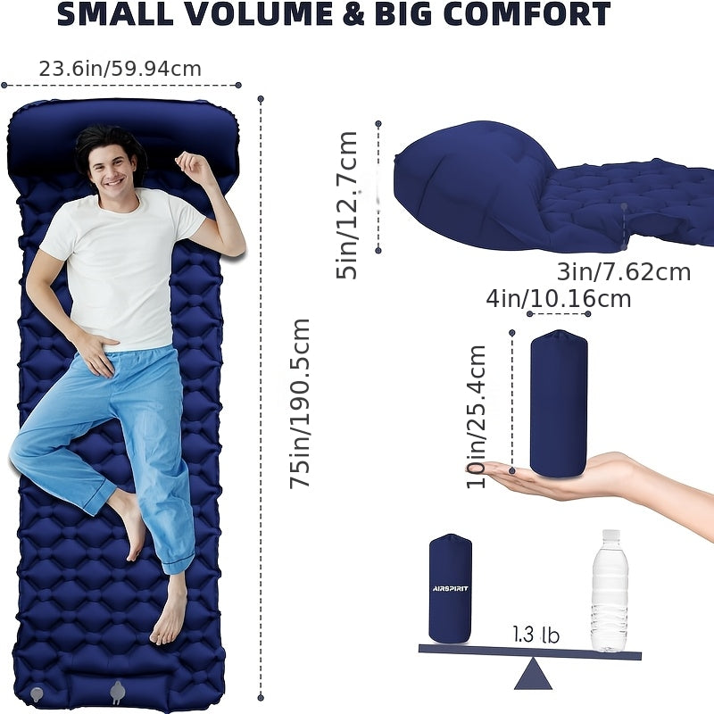 Inflatable Camping Sleeping Pad – Ultralight Nylon TPU with Built-In Pump, Single & Double Size, Self-Inflating Option for Backpacking, Hiking, Tent & Travel, Orange & Blue