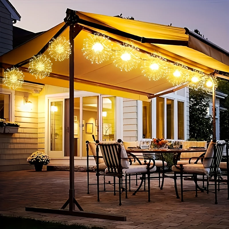 Solar Firework Lights Outdoor 240/360/450 LED Starburst Sphere Hanging Lights - IP65 Waterproof 8 Modes Copper Wire Fairy Lights - Garden Patio Tree Umbrella Tent Decoration Warm White Multicolor