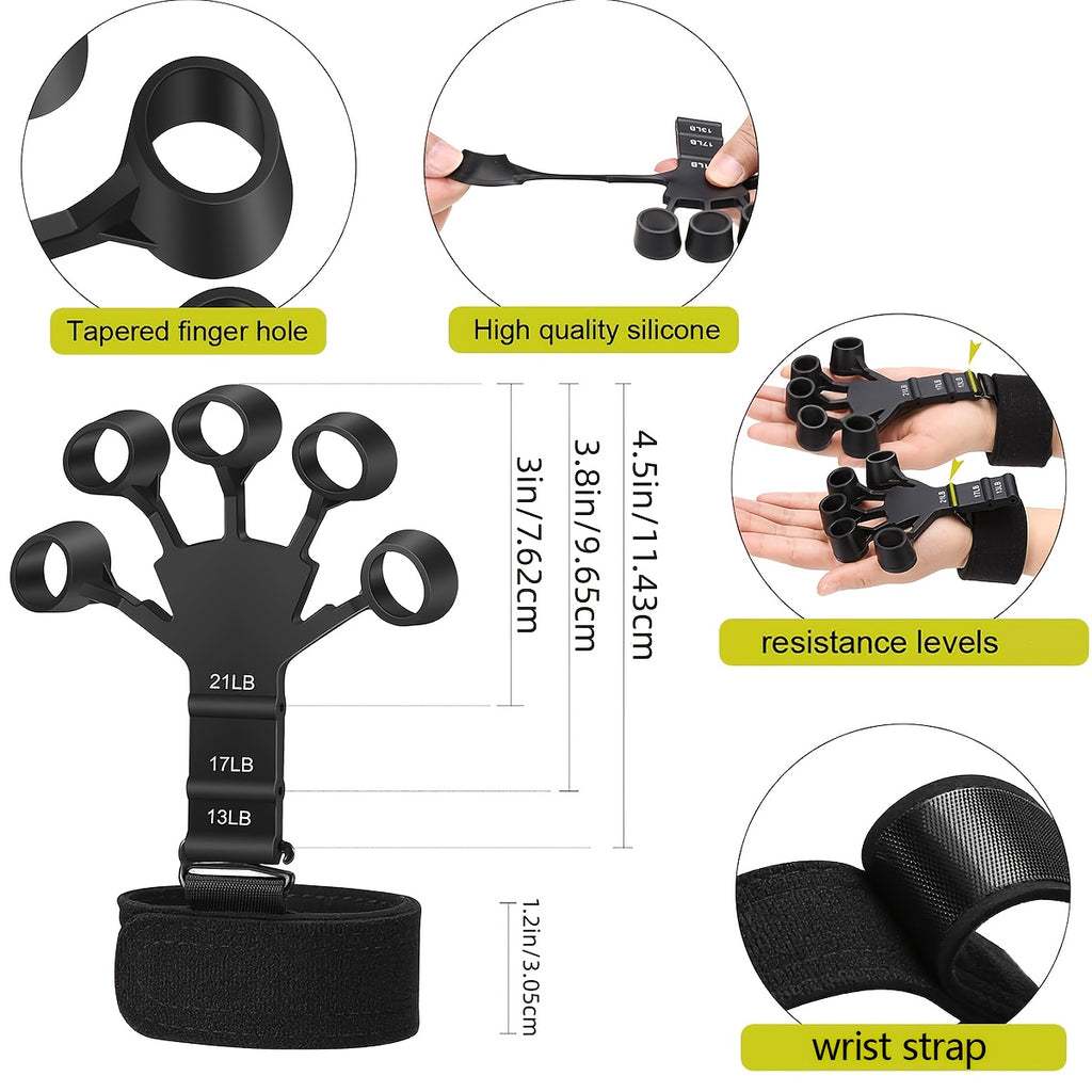 Hand Grip Strength Trainer 5Pcs – Adjustable Forearm Strengthener Finger Exerciser Stretcher Workout Ring & Hand Exercise Ball for Rock Climbing Fitness Musicians Athletes