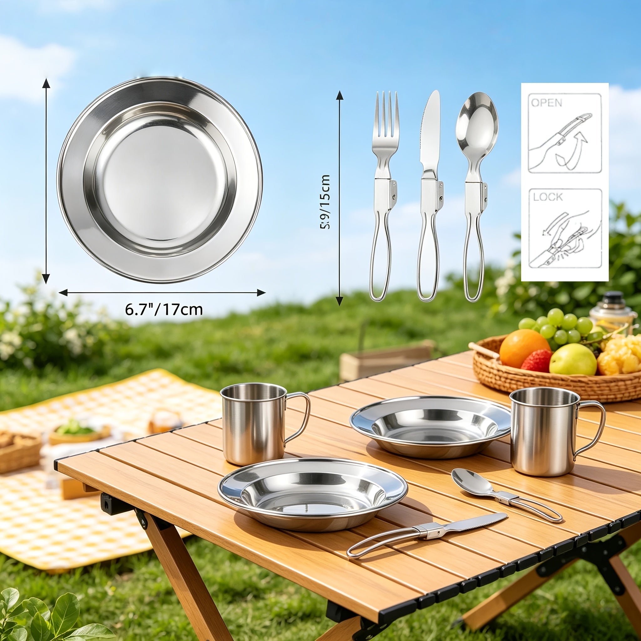 Camping Cookware Mess Kit 14/15 Piece Portable Non-Stick Aluminum Alloy Camp Kitchen Set with Kettle Pot Frying Pan Plates Forks Knives Spoons - Backpacking Outdoor Cooking Gear for Hiking