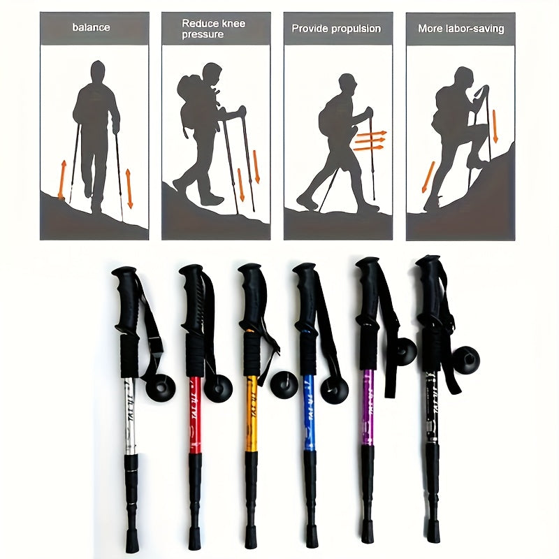 Foldable Aluminum Alloy Hiking Stick Adjustable Trekking Pole Quick Lock Lightweight Collapsible Walking Stick for Men and Women Outdoor