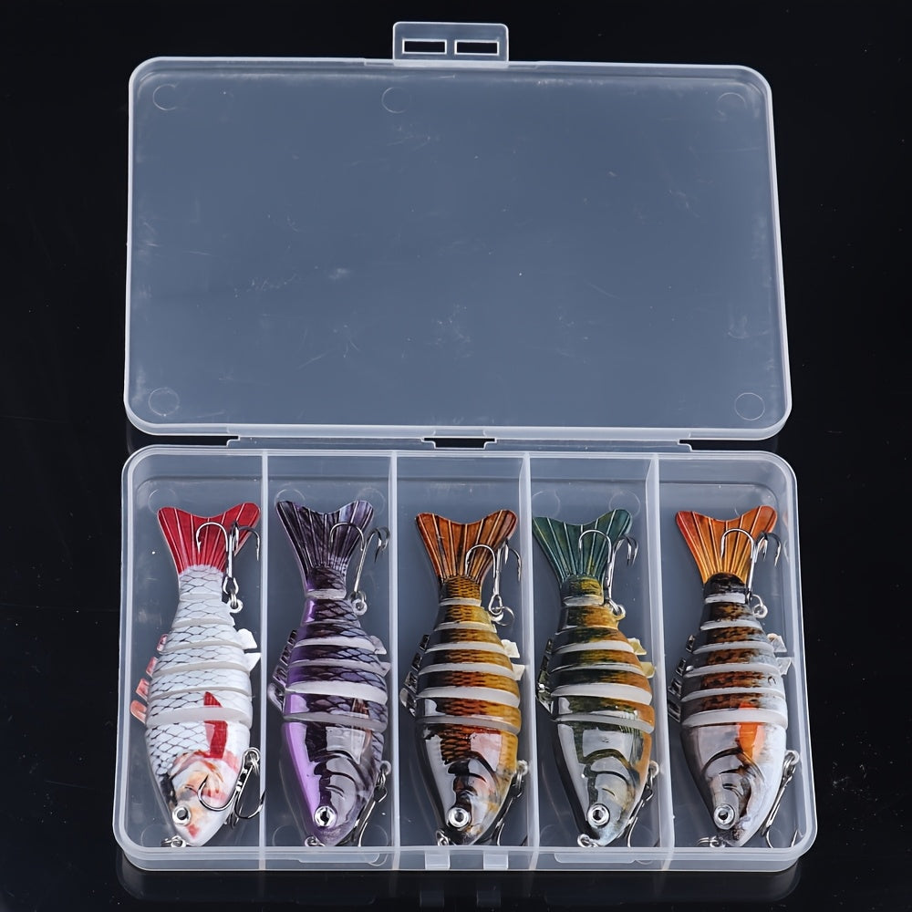 Swimbait Fishing Lures Set 5 Pack – Multi-Jointed Lifelike Hard Bait for Bass, Trout, Pike & Walleye, Freshwater & Saltwater, Treble Hooks Included, Tackle Kit for All Skill Levels