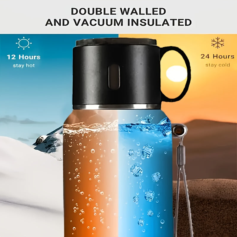 Insulated Water Bottle 600ml Stainless Steel Double Wall Leak-Proof Lid with Handle & Cleaning Brush – Vacuum Tumbler for Outdoor Hiking Camping Gym Travel