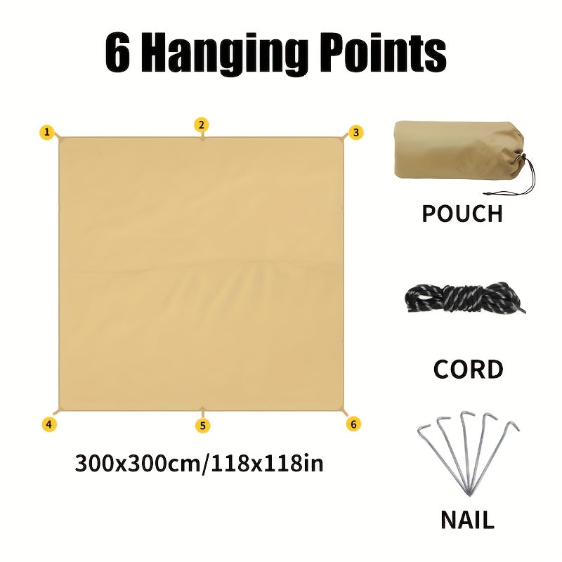 Multifunctional Waterproof Camping Tarp 6 Person – 19 Tethering Points Survival Tarpaulin, Rain Fly, Sunshade & Hammock Tent for Hiking, Backpacking, Cycling & All-Season Outdoor Use