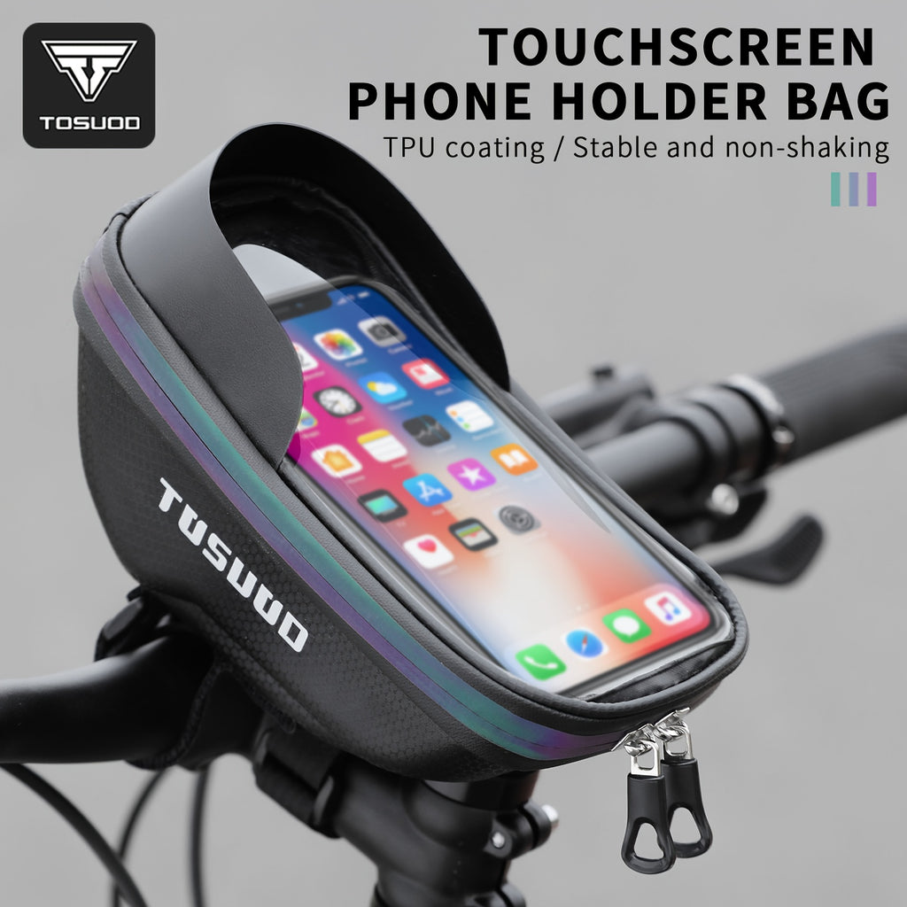 Waterproof Bike Handlebar Bag Phone Mount Front Frame Cycling Storage Bag Fits 8 Inch Phones Touch Screen Window Reflective Strip Mountain Road Gravel E-Bike
