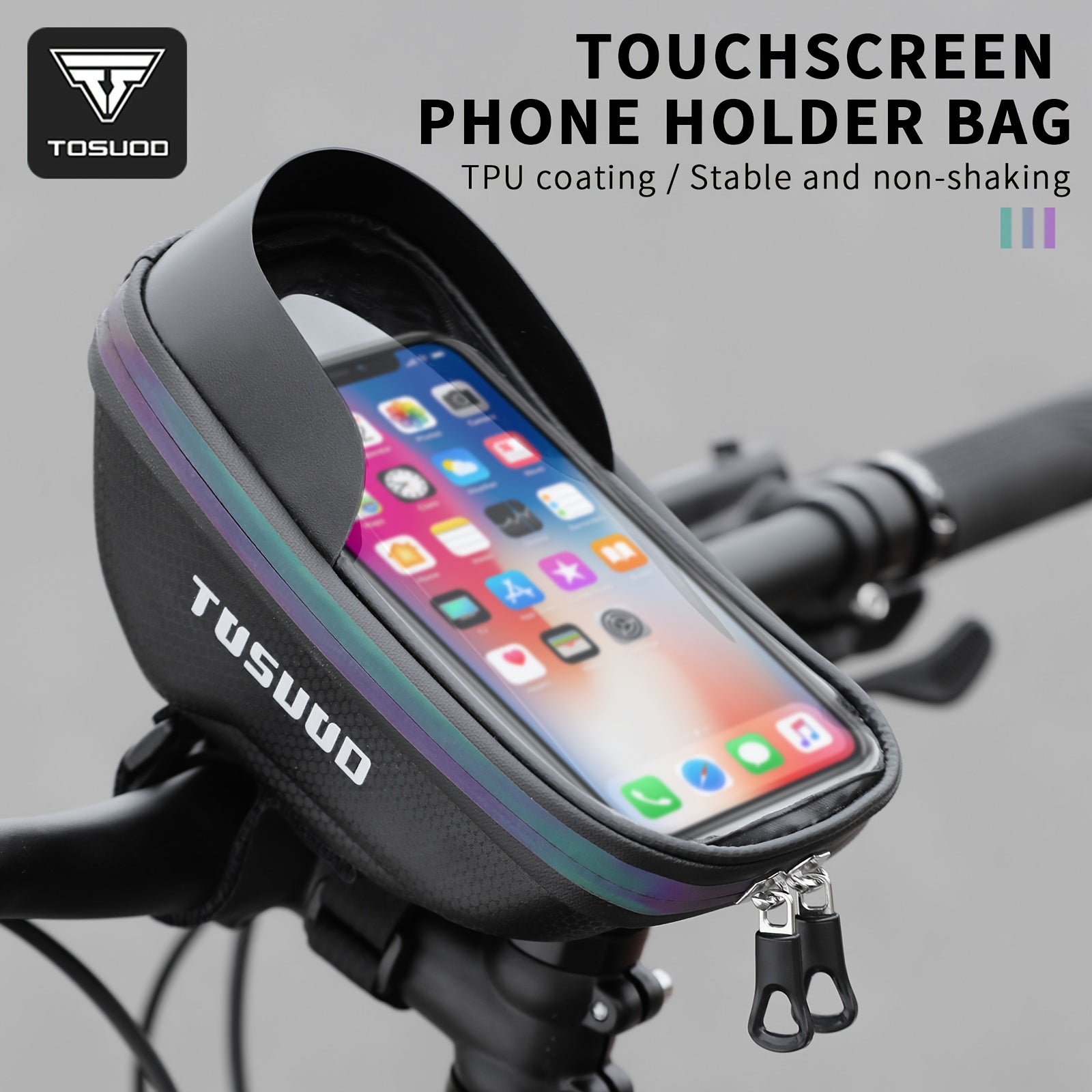 Waterproof Bike Handlebar Bag Phone Mount Front Frame Cycling Storage Bag Fits 8 Inch Phones Touch Screen Window Reflective Strip Mountain Road Gravel E-Bike