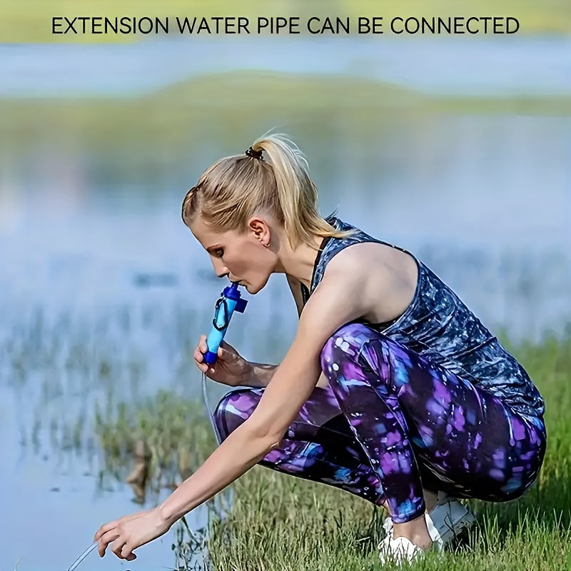 Personal Water Filter Straw Survival Gear Set with Carabiner Syringe Extension Tube - Water Purifier for Camping Hiking Backpacking Climbing Emergency, 1-6 Pack