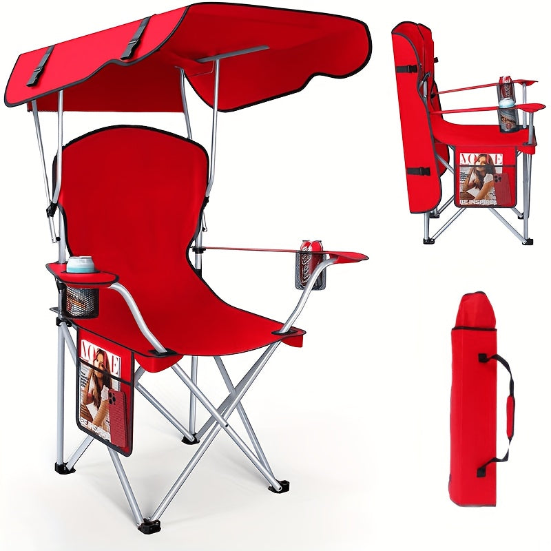 Oxford Canopy Camping Chair 600D Portable Folding – Durable Sunshade Seat for Beach, Picnic, Fishing, Sports Events & Backyard | Black, Red, Blue, Green