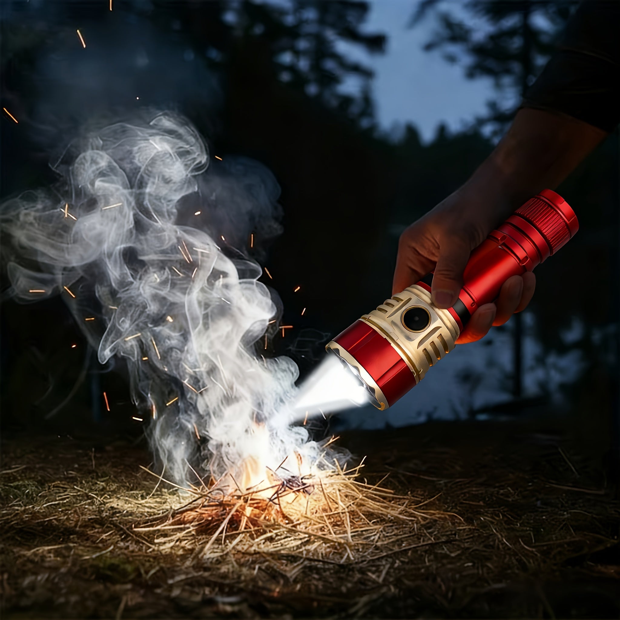 4500 Lumen Tactical Survival Flashlight with Fresnel Lens Fire Starter 1000M Beam 21700 Rechargeable Battery Aluminum Alloy EDC Torch Camping Hiking Emergency Prepper