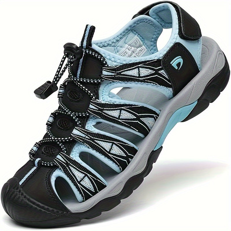 Women's Closed Toe Hiking Sandals - Breathable Sport Water Shoes with Hook & Loop Closure, Rubber Grip Sole, Outdoor Trail Walking Sandals in Pink Black Grey Blue US 6-11