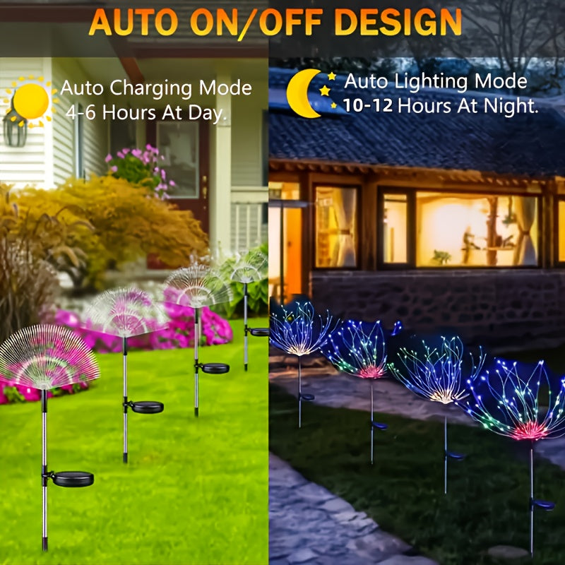 Solar Firework Lights Outdoor 8-Pack – 480 LED, IP65 Waterproof, 8 Lighting Modes, Solar Powered Stake Lights for Garden, Lawn, Pathway & Patio | Christmas, Halloween & Holiday Decor