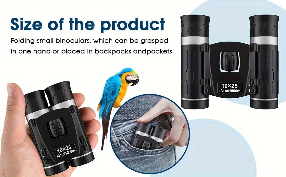 10x25 Compact Binoculars HD High Power Pocket Binoculars with Carrying Case & Neck Strap – Lightweight Durable Optics for Bird Watching Hunting Travel Sports Concerts Hiking